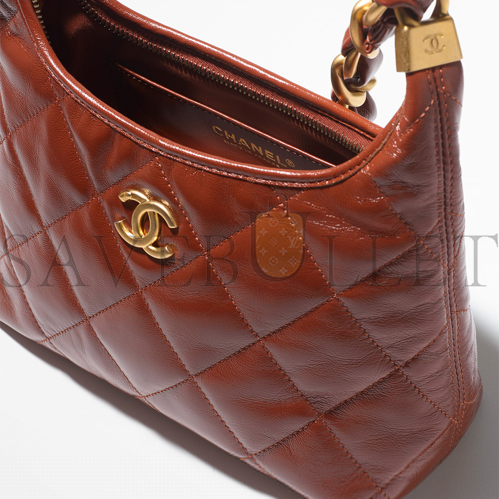 ch*el master small hobo bag shiny lambskin and G01den metallic brown as4922 (22.5*19.5*8.5cm)